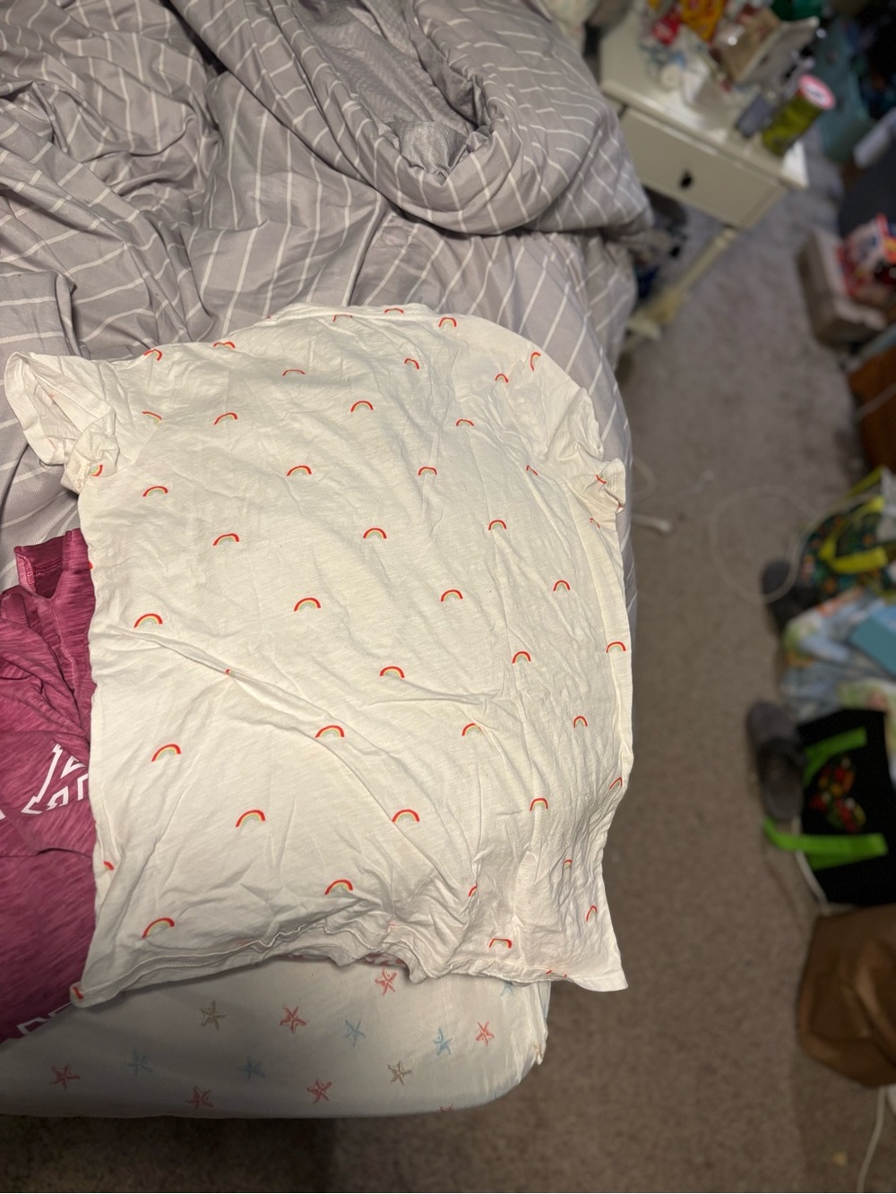 PINK Victoria's Secret White Tee with Rainbows& one pink long sleeve shirt